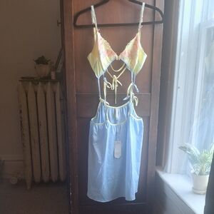 For Love & Lemons Woman's Size S Yellow and Blue Women's Intimate Set